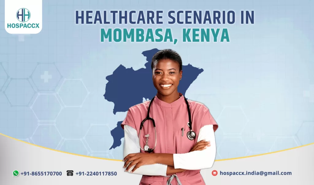 Modern private hospital building in Mombasa, Kenya