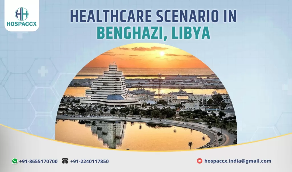 Exterior view of a hospital facility in Benghazi, Libya